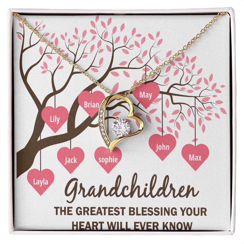 Grandchildren Greatest Forever Love Cz Heart Necklace White Gold Luxury Box